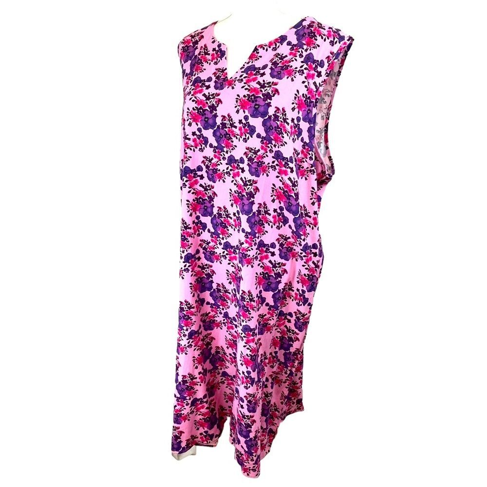 COTTON TRADERS Pink Floral Linen Blend Dress Sz 26 New‎ NWT Sleeveless Maxi Midi